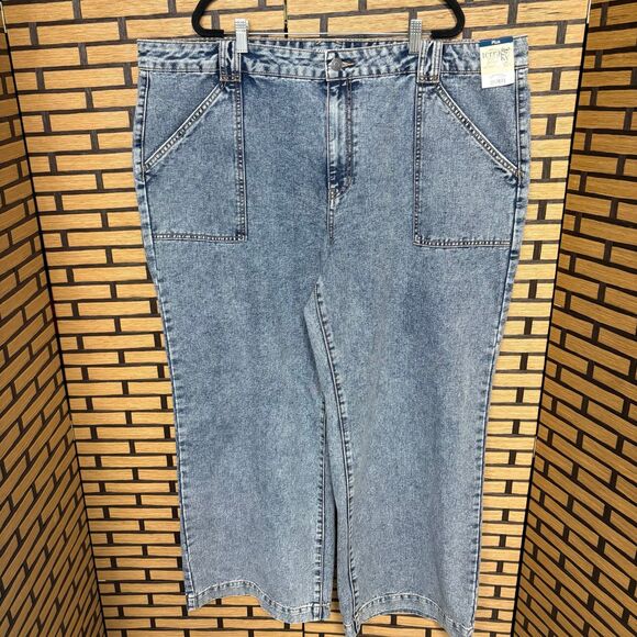 Terra & Sky Acid Wash High Rise Utility Wide Leg‎ Jeans Size 22W - Picture 1 of 8